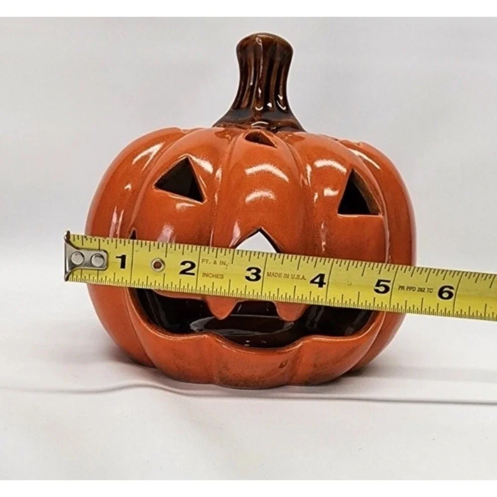 Ceramic Halloween Pumpkin Jack O Lantern Tealight Votive Candleholder